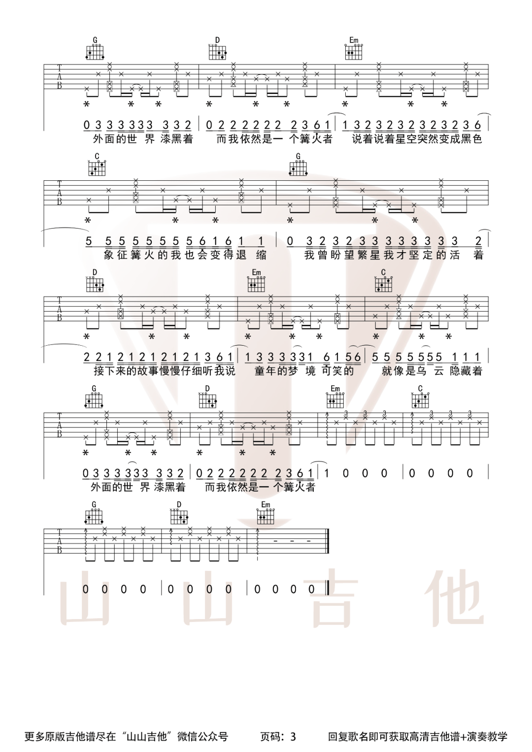 Zyboy忠宇 妈妈的话吉他谱G调 弹唱六线谱