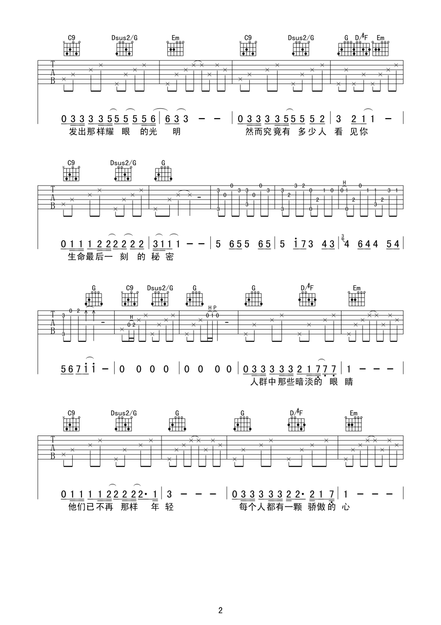 小魏 每个人都是一颗流星吉他谱G调 弹唱六线谱
