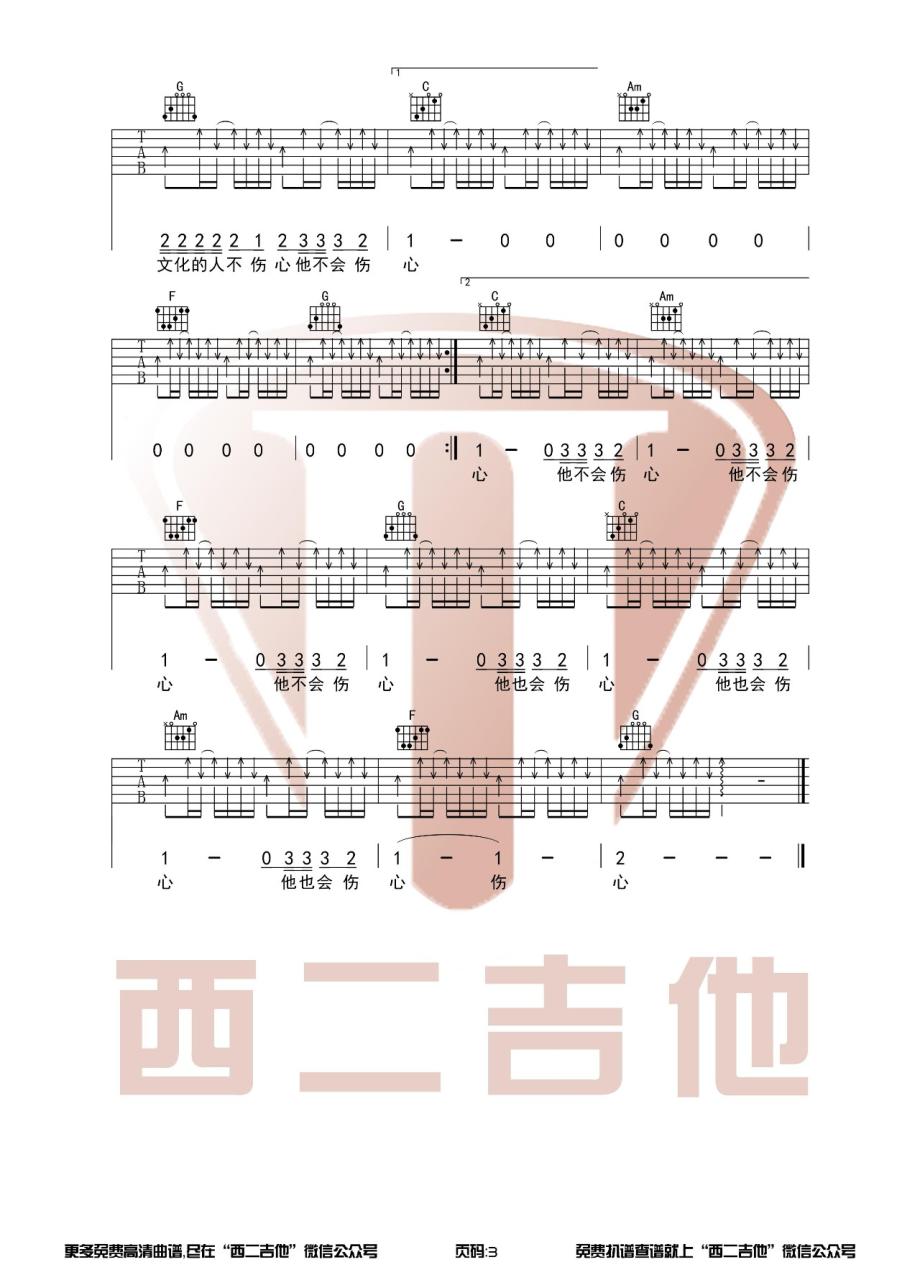 高晓松 没有理想的人不伤心吉他谱C调 弹唱六线谱