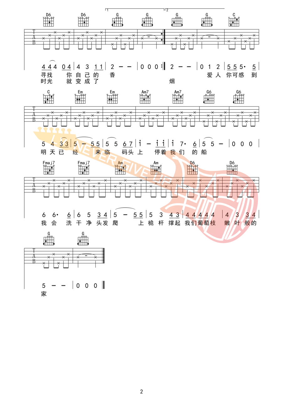 张玮玮 米店吉他谱D调 弹唱六线谱