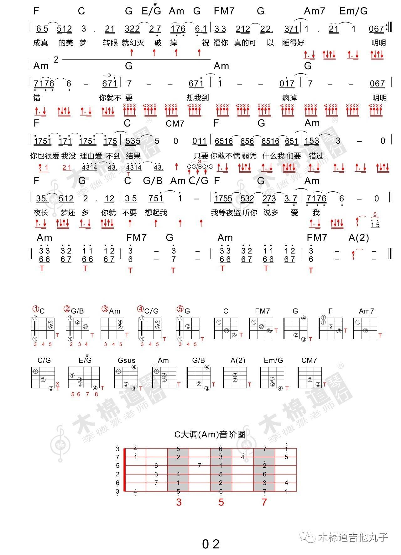 张杰 你就不要想起我吉他谱E调 木棉道弹唱六线谱