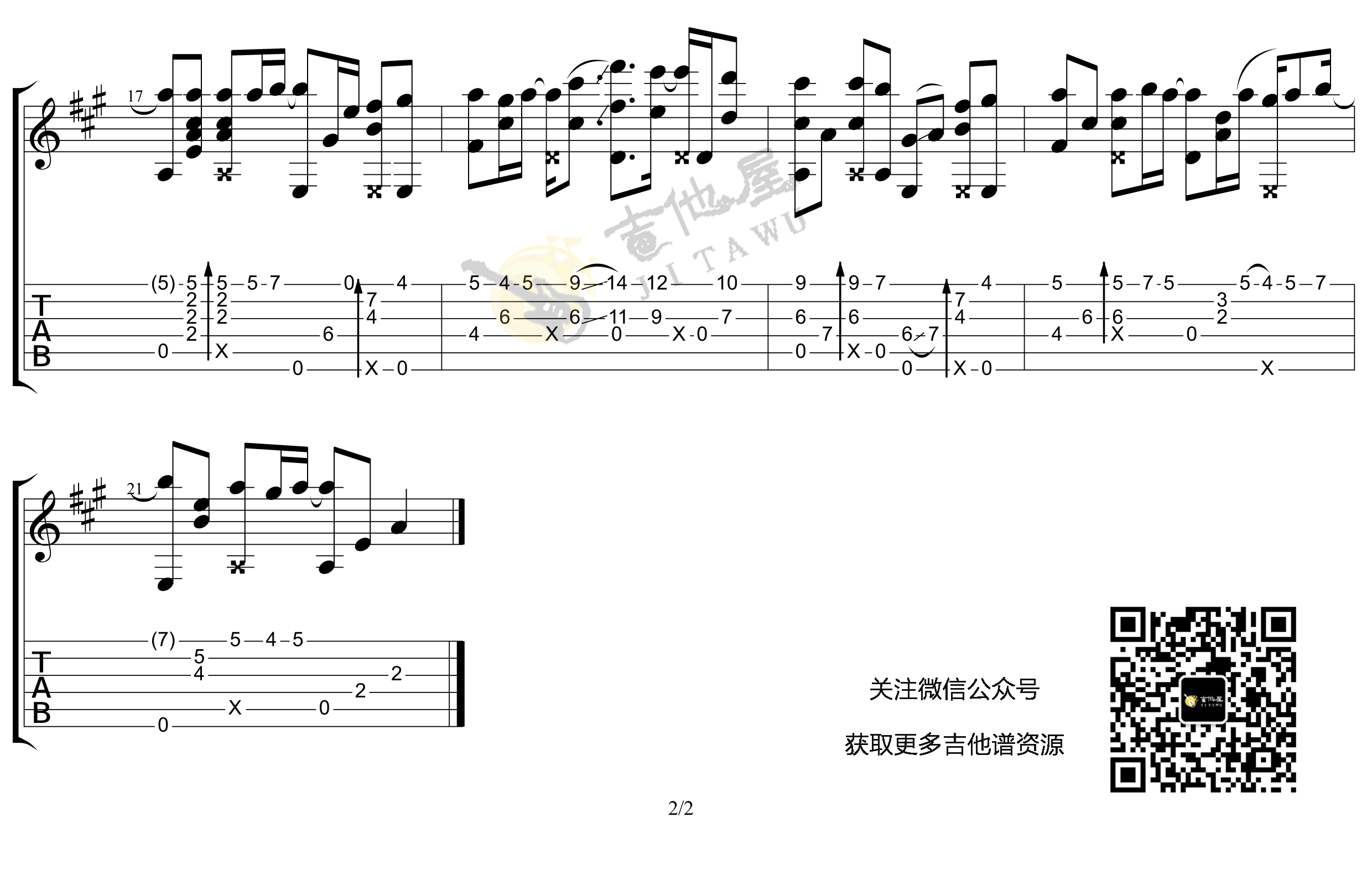 朴树 平凡之路吉他谱 指弹六线谱