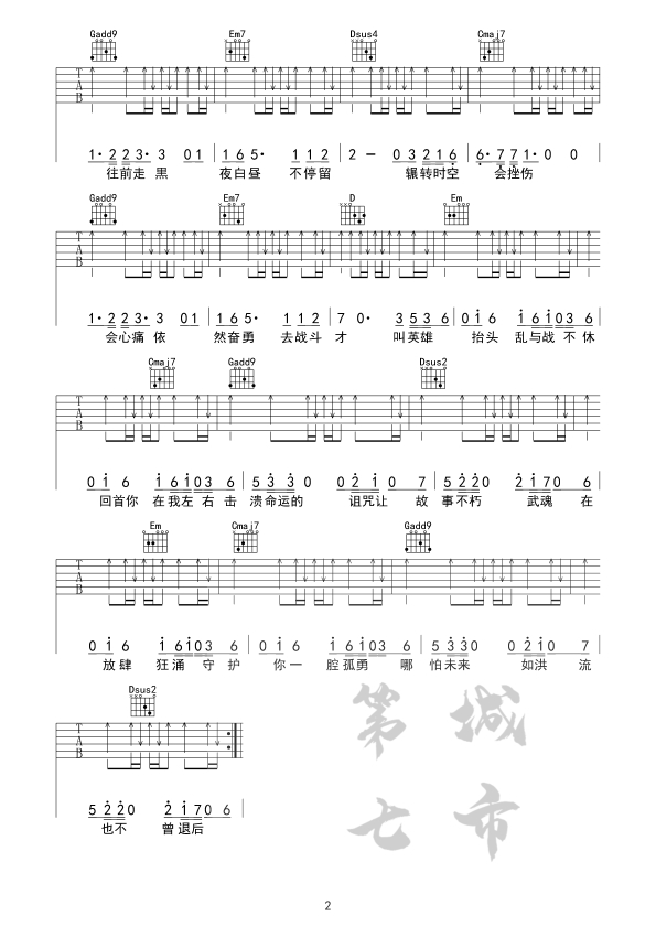张韶涵 破茧吉他谱C调 第七城市弹唱六线谱