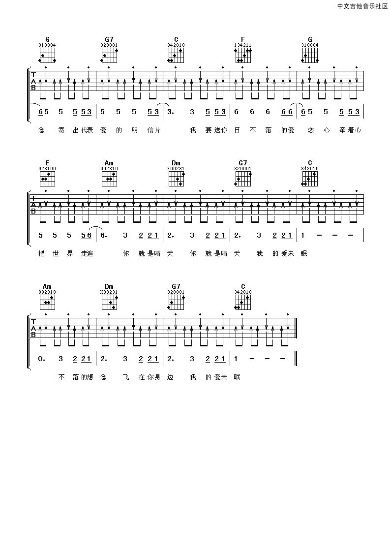 蔡依林 日不落吉他谱C调 阿潘音乐工场弹唱六线谱
