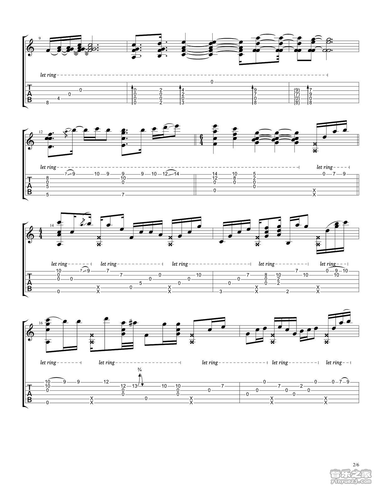 Andy McKee rylynn指弹谱 D调六线谱 音乐之家编配