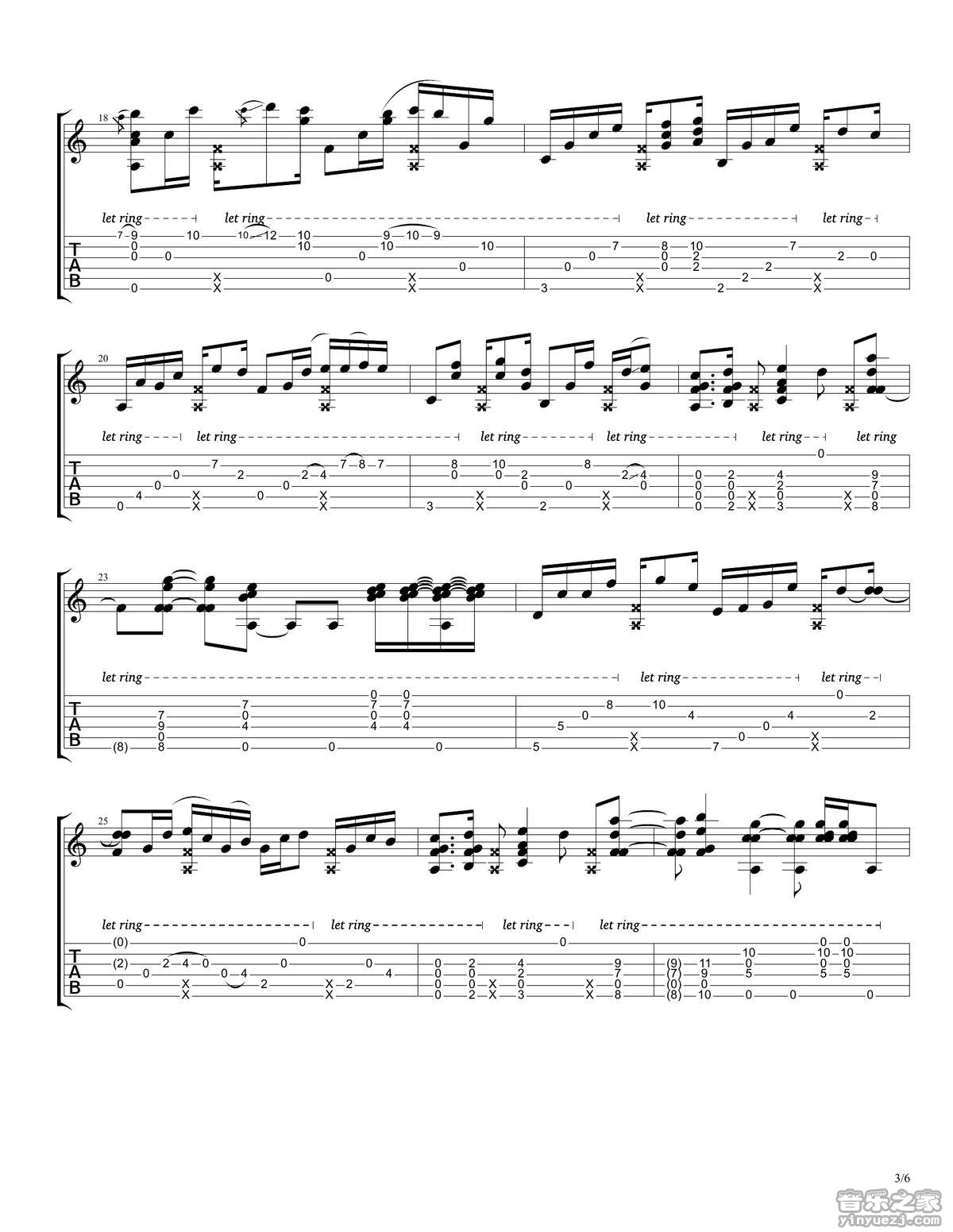 Andy McKee rylynn指弹谱 D调六线谱 音乐之家编配