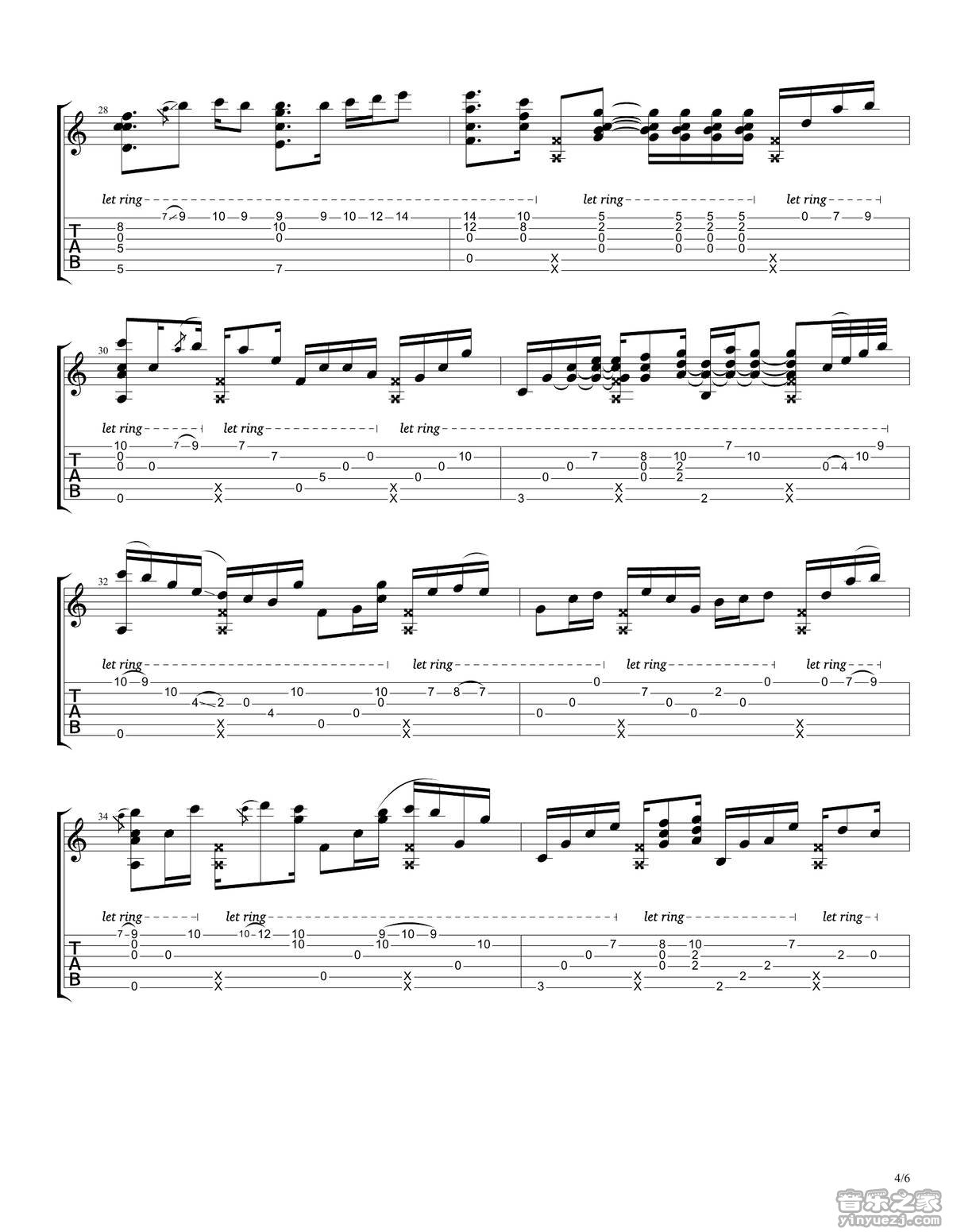 Andy McKee rylynn指弹谱 D调六线谱 音乐之家编配
