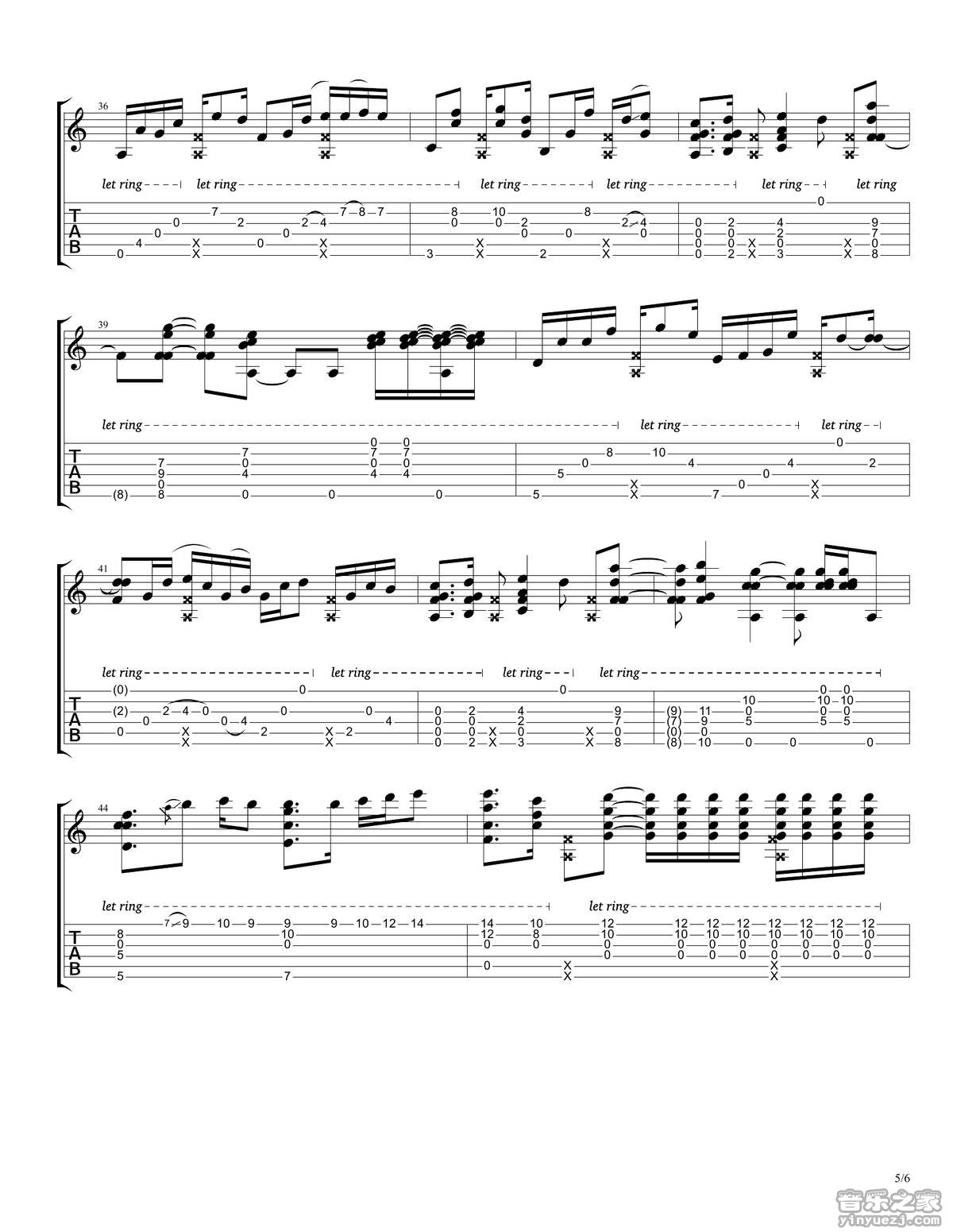 Andy McKee rylynn指弹谱 D调六线谱 音乐之家编配