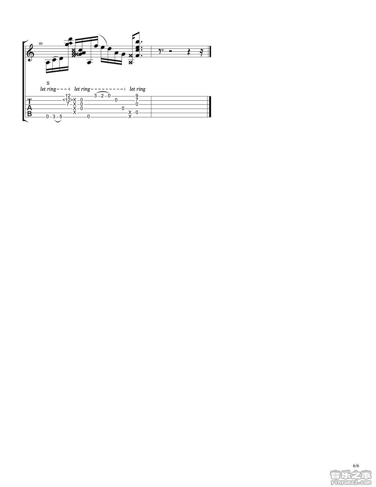 Andy McKee rylynn指弹谱 D调六线谱 音乐之家编配