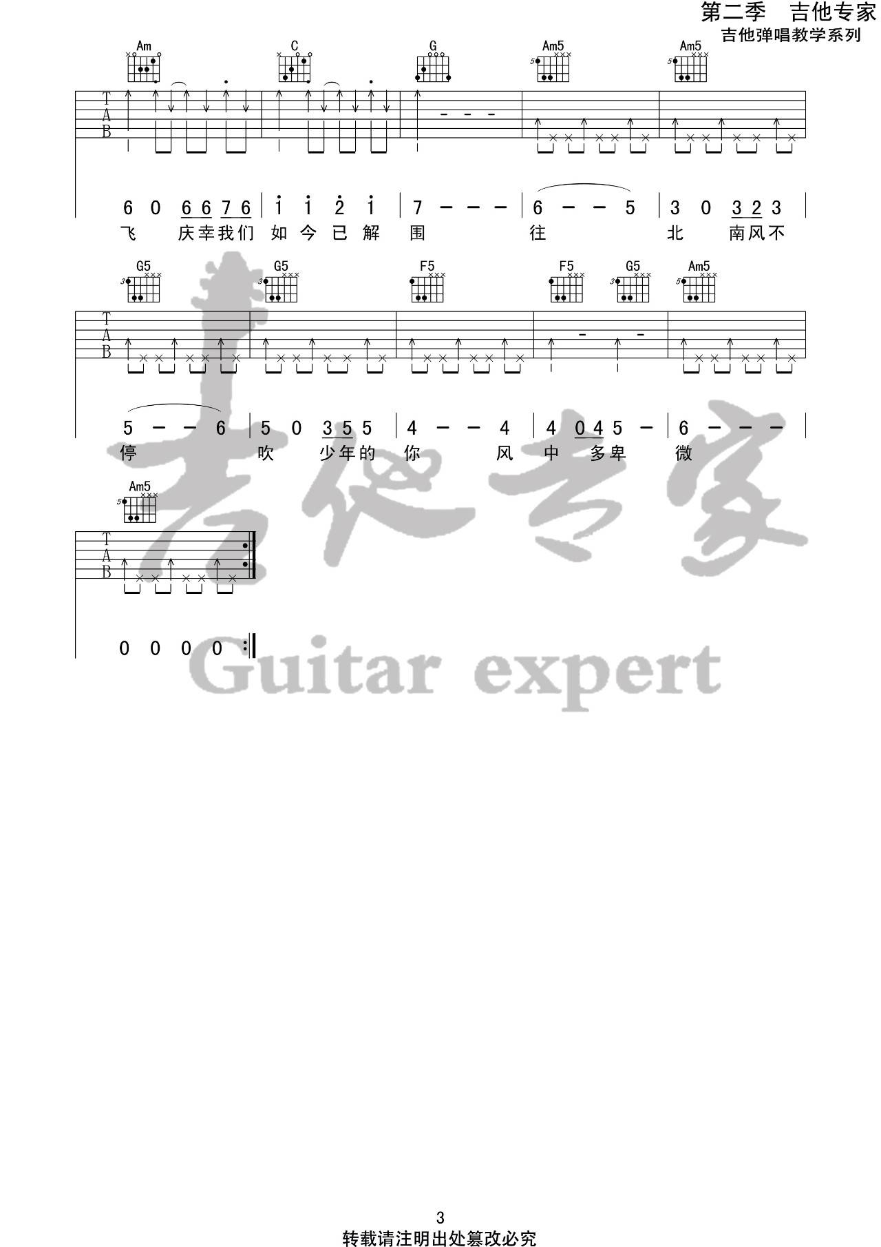 造乐团 少年的你吉他谱C调 吉他专家弹唱六线谱
