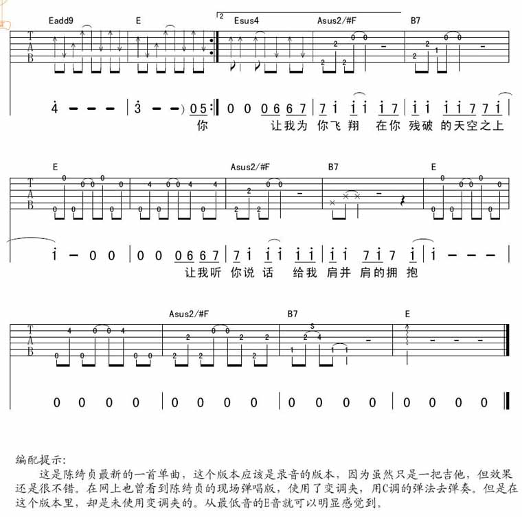 陈绮贞 失败者的飞翔吉他谱E调 延麟弹唱六线谱