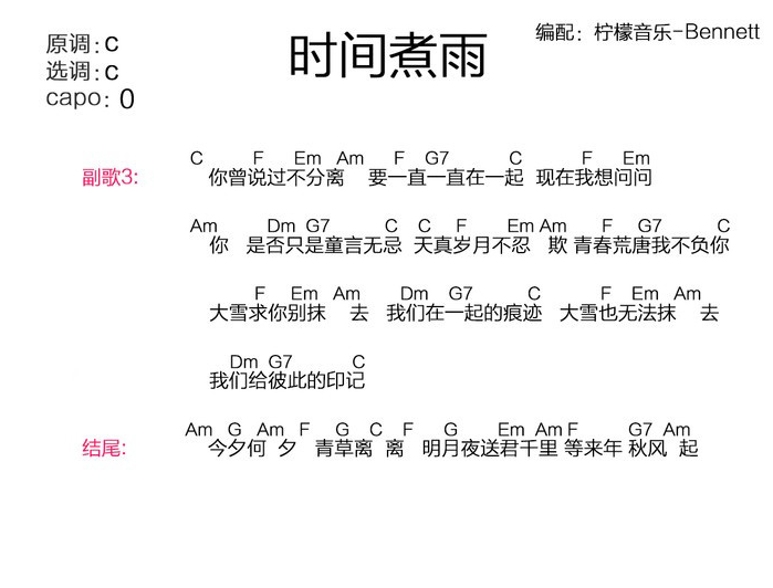 郁可唯 时间煮雨吉他谱C调 弹唱六线谱