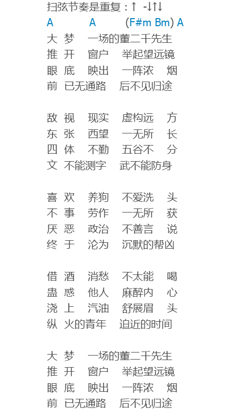万能青年旅店 十万嬉皮吉他谱