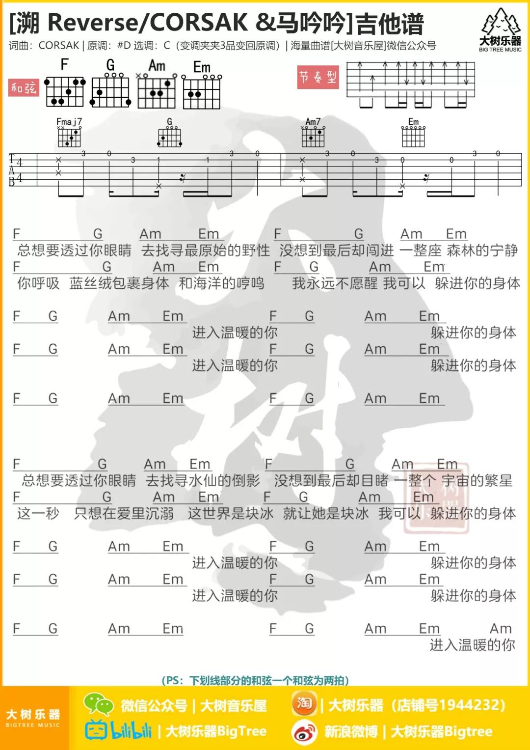 CORSAK 溯吉他谱C调 大树音乐屋弹唱六线谱