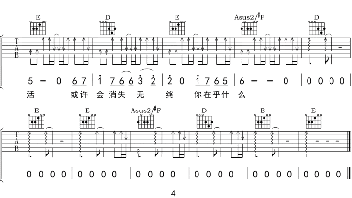 阿冗 太多吉他谱A调 弹唱六线谱