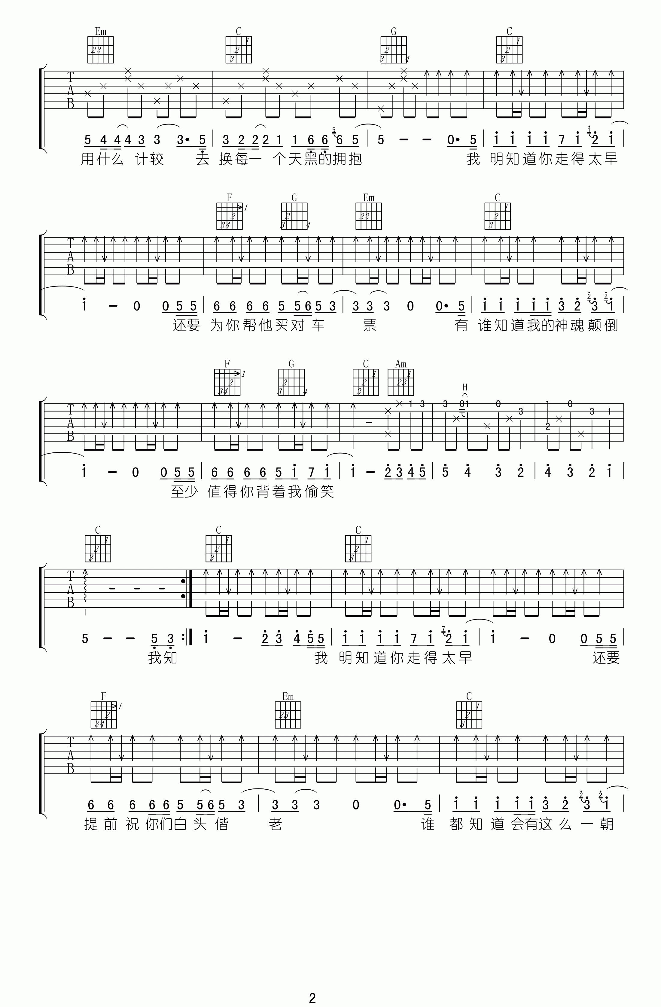刘允乐 太早吉他谱C调 梦断弦音弹唱六线谱