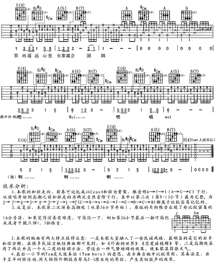 巫启贤 团圆吉他谱C调 弹唱六线谱