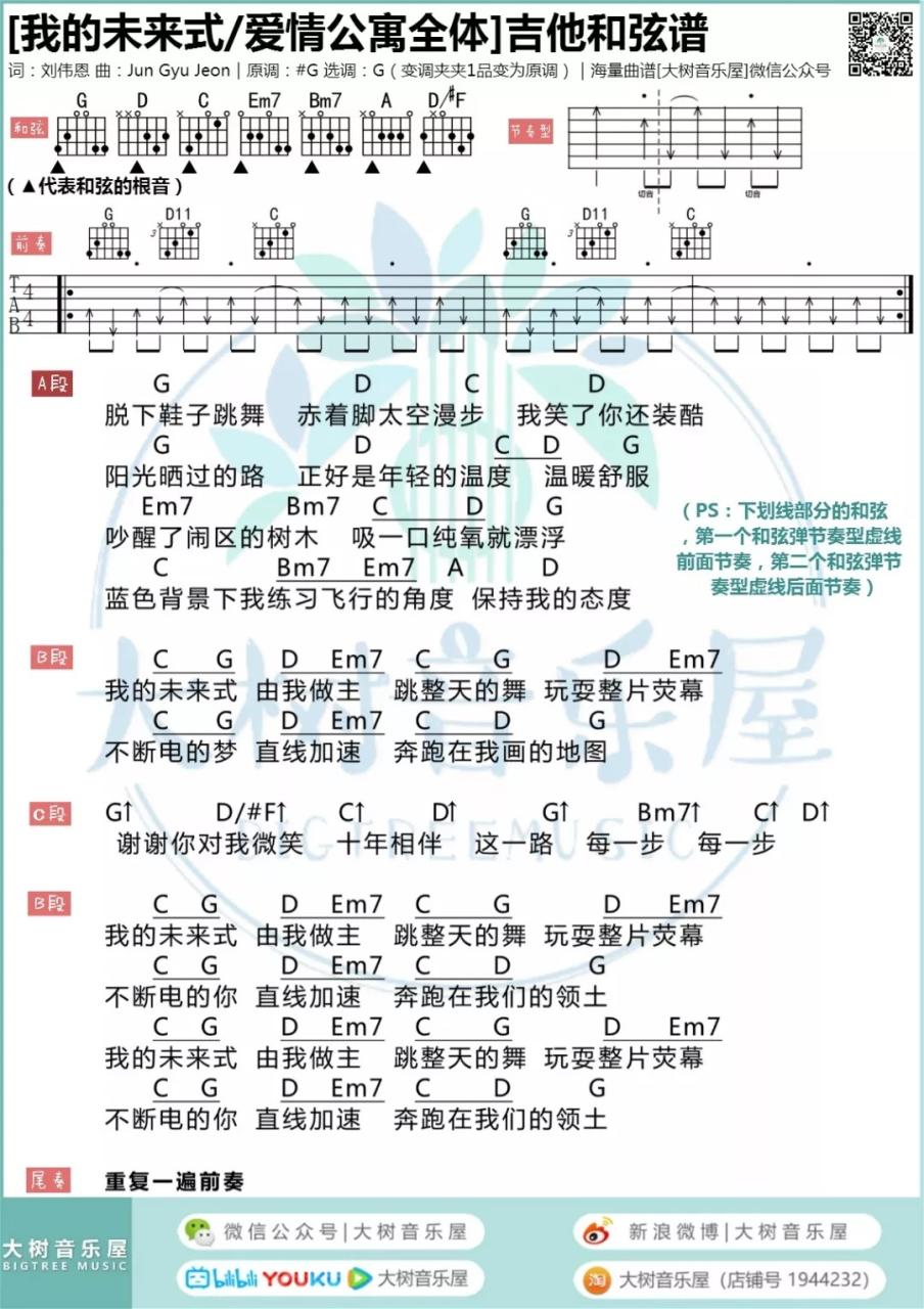 郭采洁 我的未来式吉他谱G调 弹唱六线谱