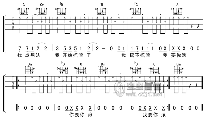 正午阳光 我开始摇滚了吉他谱F调 虫虫吉他弹唱六线谱