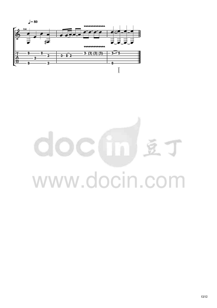 杨昊昆 相忘于江湖指弹谱 原调六线谱 豆丁网编配