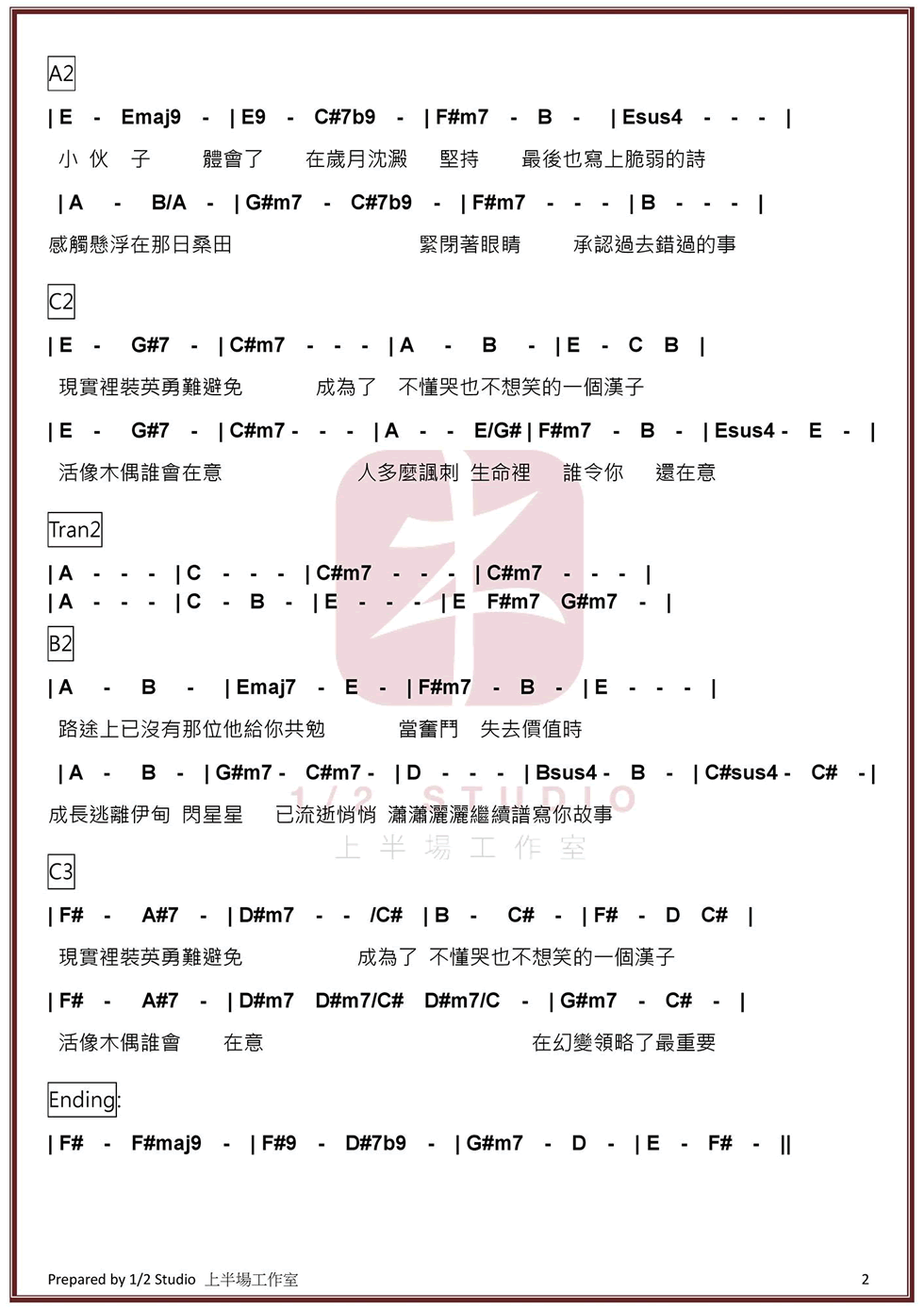 Supper Moment 小伙子吉他谱E调 上半场工作室弹唱六线谱