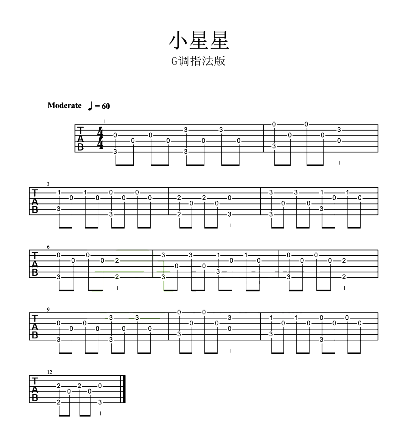 儿歌 小星星指弹谱