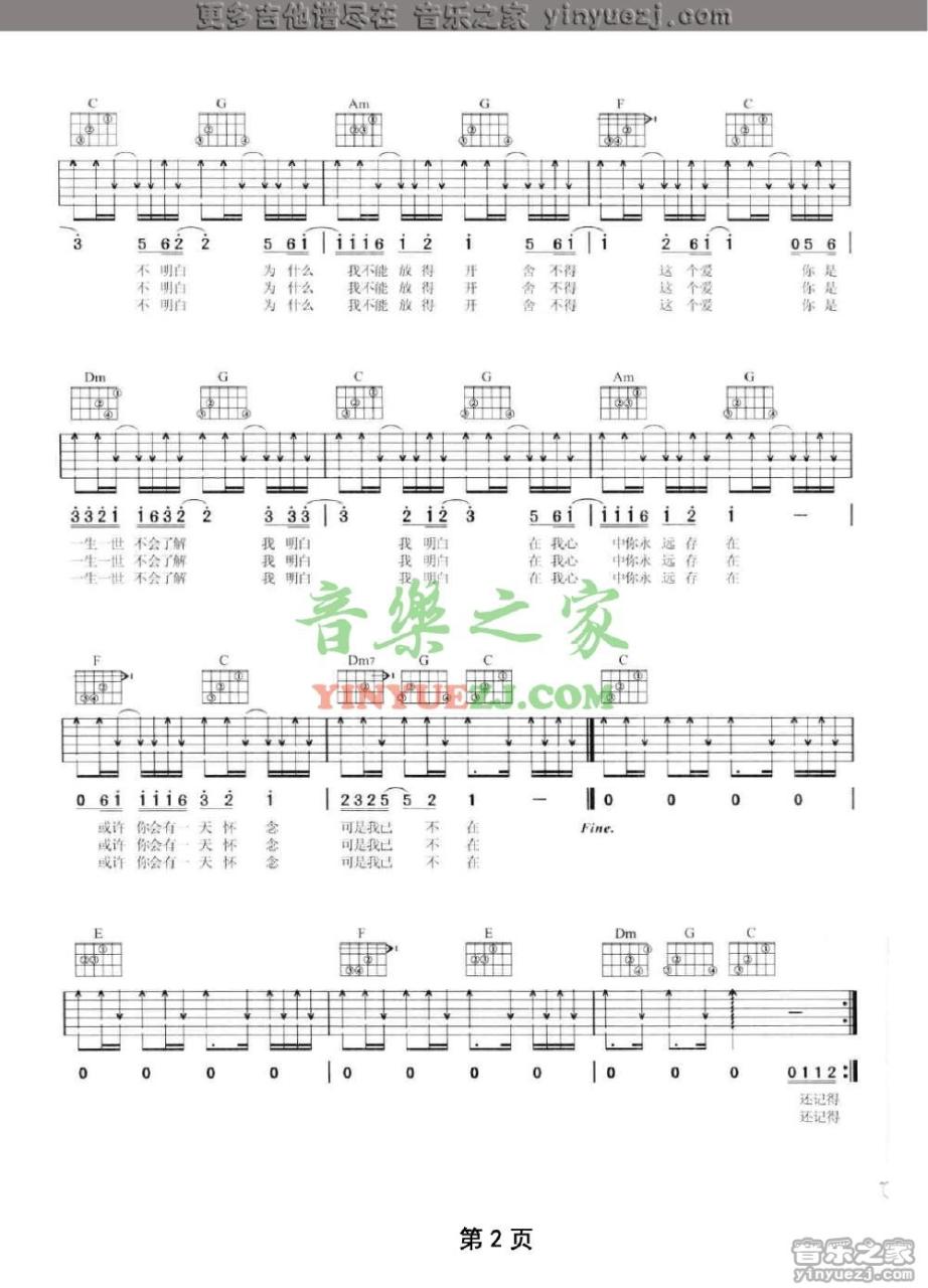 陶喆 小镇姑娘吉他谱C调 弹唱六线谱