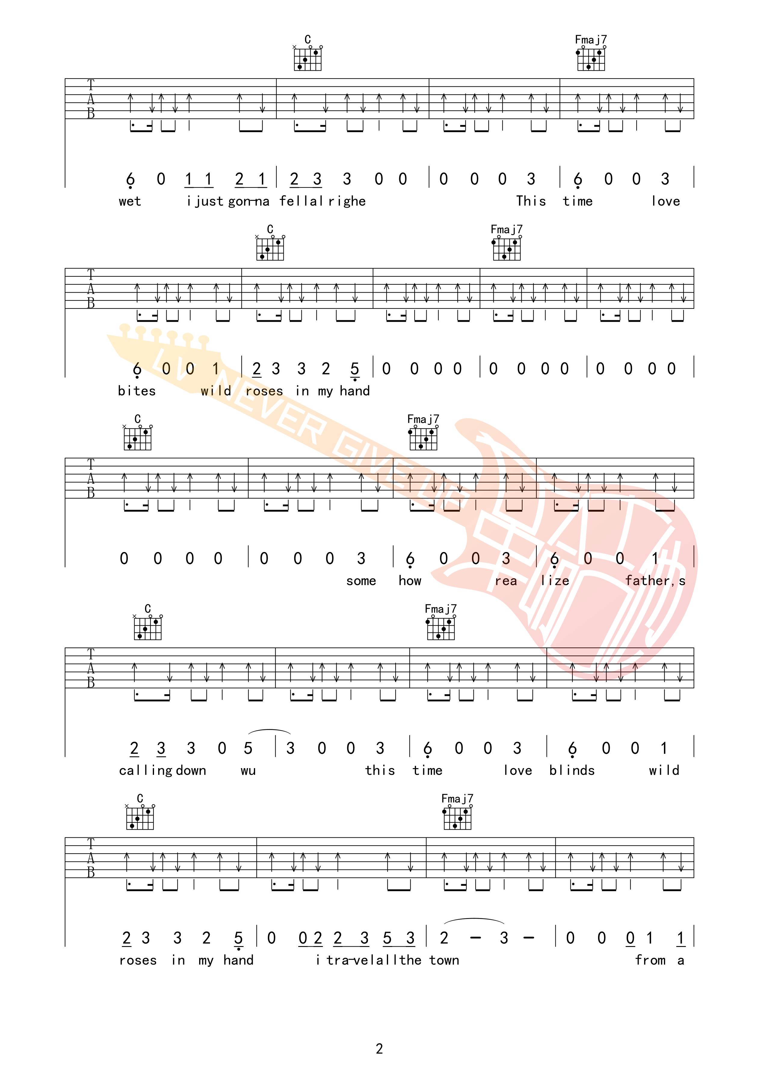 橘子海 (Orange Ocean) 夏日漱石吉他谱E调 弹唱六线谱