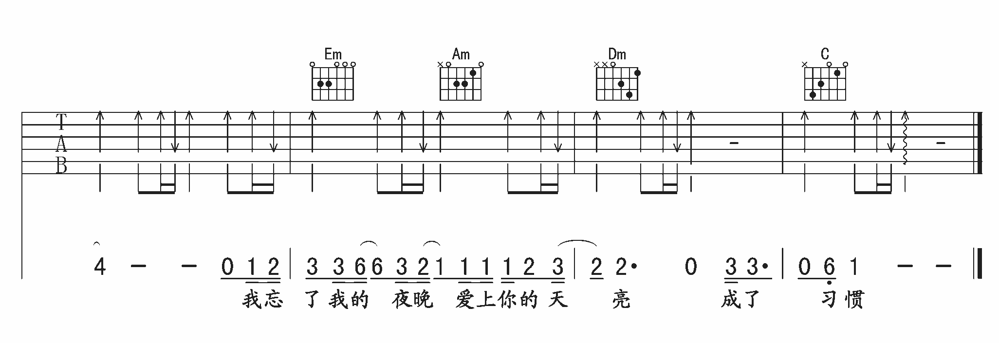 李慧珍 习惯吉他谱E调 午夜弹唱六线谱