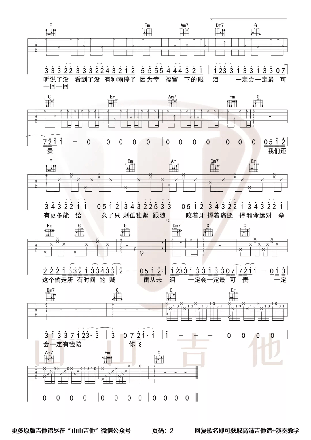 林俊杰 一定会吉他谱C调 弹唱六线谱