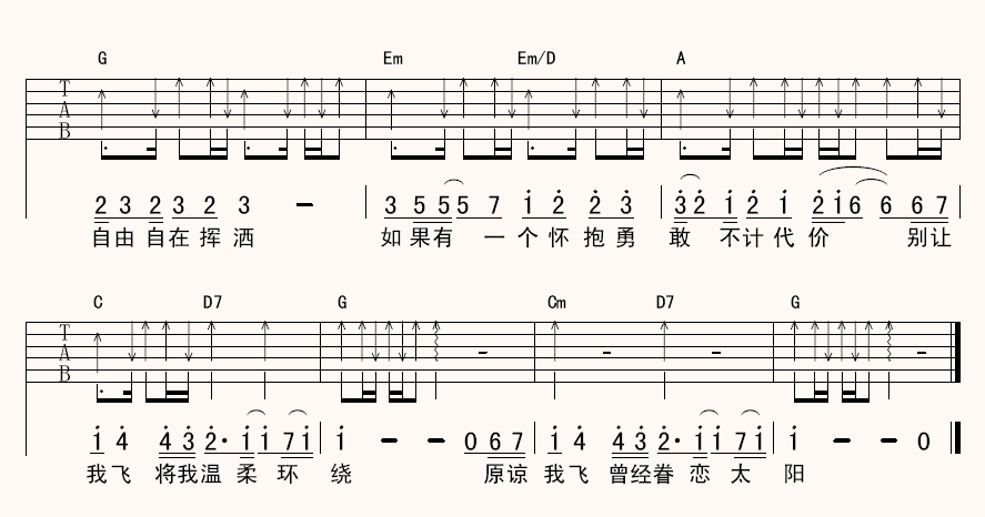 陈绮贞 鱼吉他谱G调