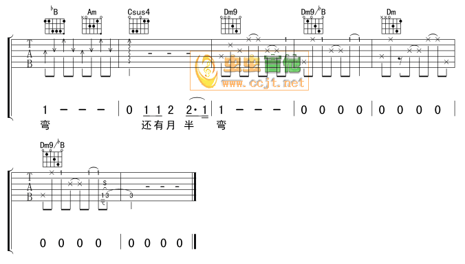 陈坤 月半湾吉他谱F调 虫虫吉他弹唱六线谱
