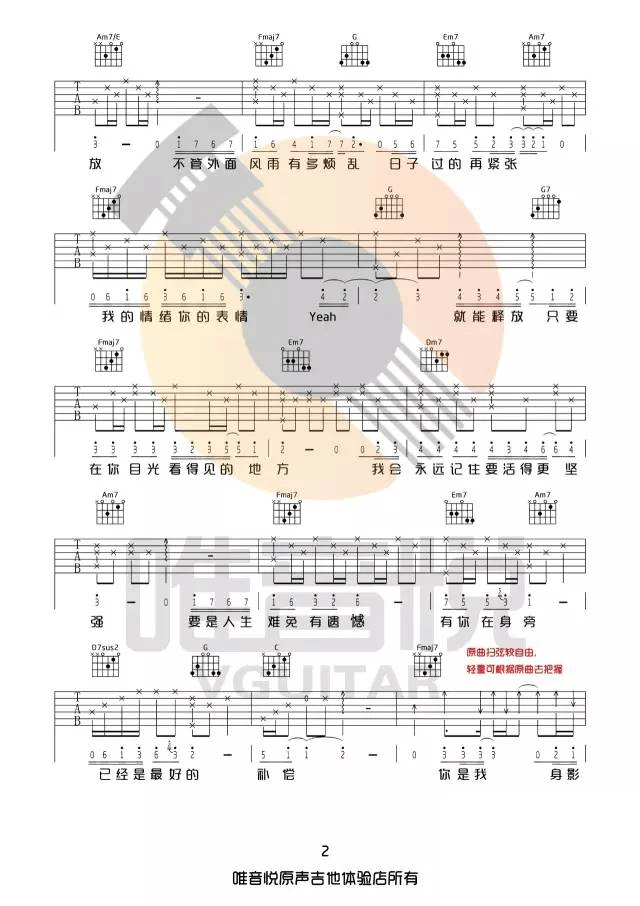 林俊杰 只要有你的地方吉他谱C调 弹唱六线谱